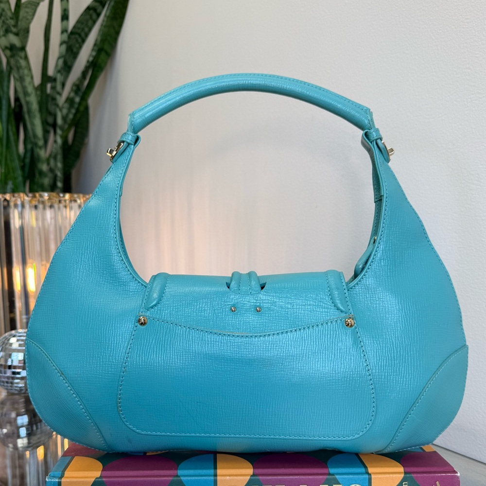Jimmy Choo Turquoise Leather Hobo Shoulder Bag Gold Hardware - Picture 3 of 8